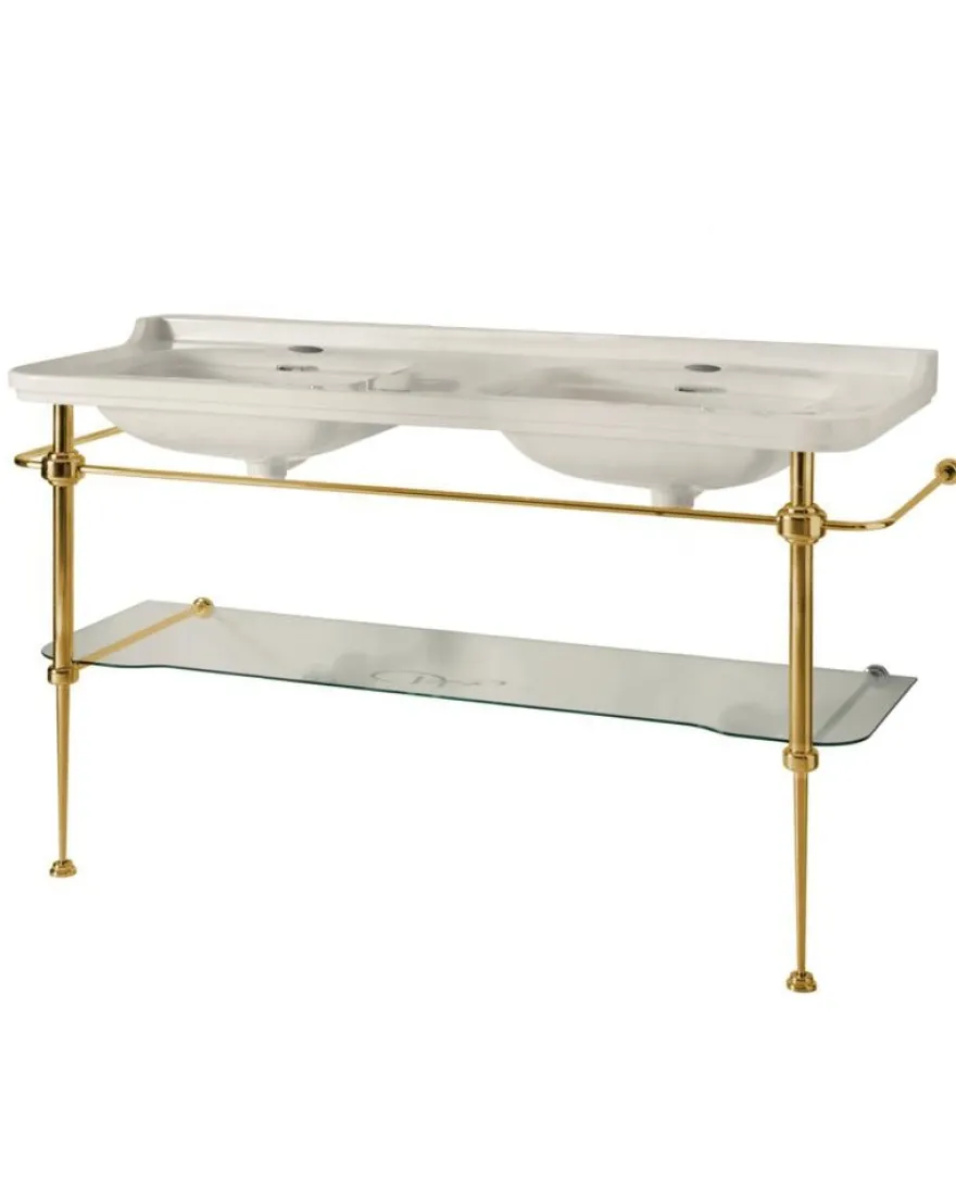 Art Deco - Dubbeltvättställ 150 cm med bronsben & glashylla