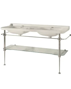 Art Deco - Dubbeltvättställ 150 cm med kromade ben & glashylla