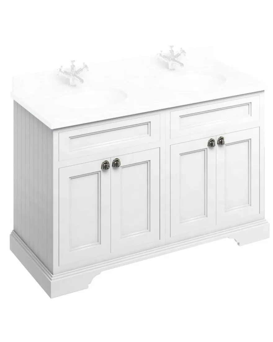 Badrumskommod dubbelt Burlington - Fristående möbel 130 cm, matt vit (Endast underdel)