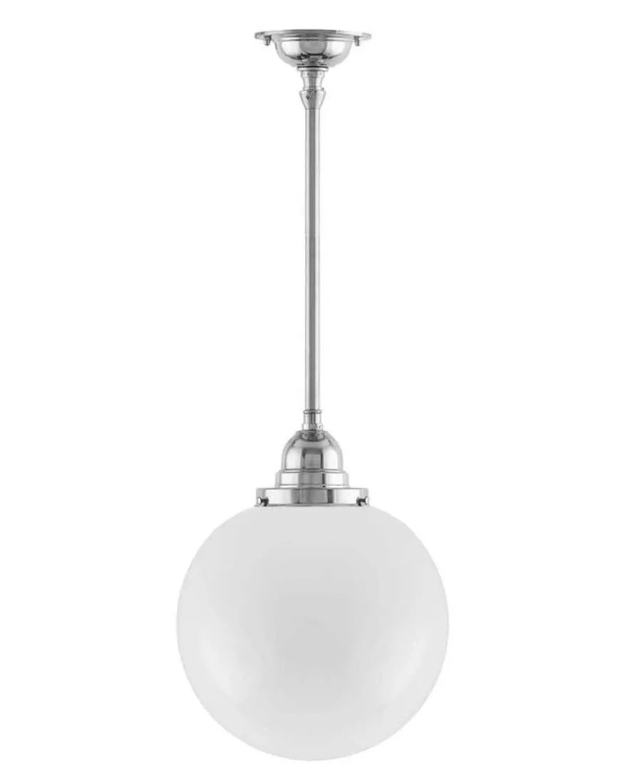Badrumslampa - Taklampa Byströmpendel 100 nickel, stor klotskärm