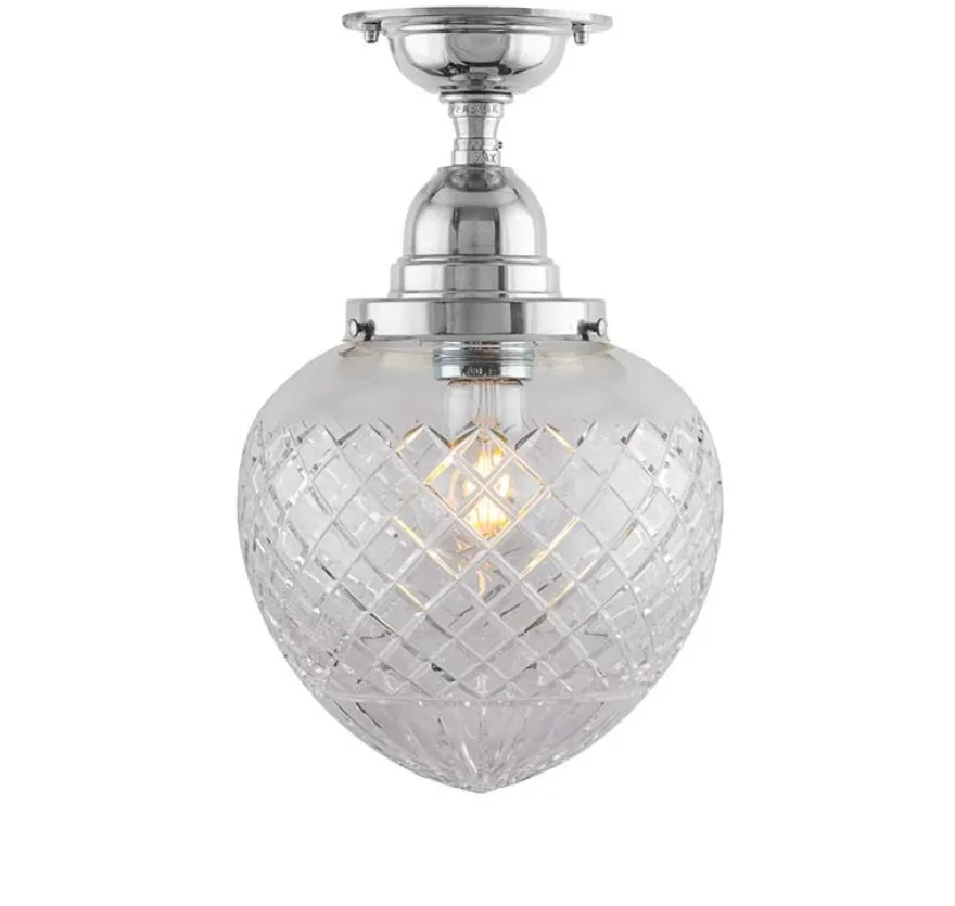 Badrumslampa - Taklampa Byström 100 nickel, klardroppe
