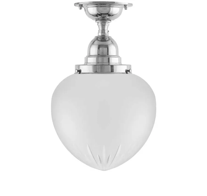 Badrumslampa - Taklampa Byström 100 nickel, mattdroppe