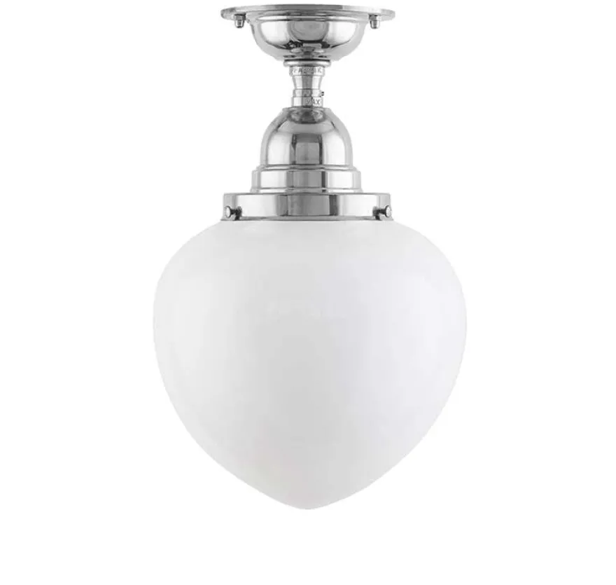 Badrumslampa - Taklampa Byström 100 nickel, vit droppe
