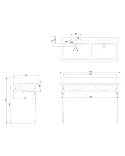 Burlington Edwardian - Dubbeltvättställ 120 cm, tre blandarhål