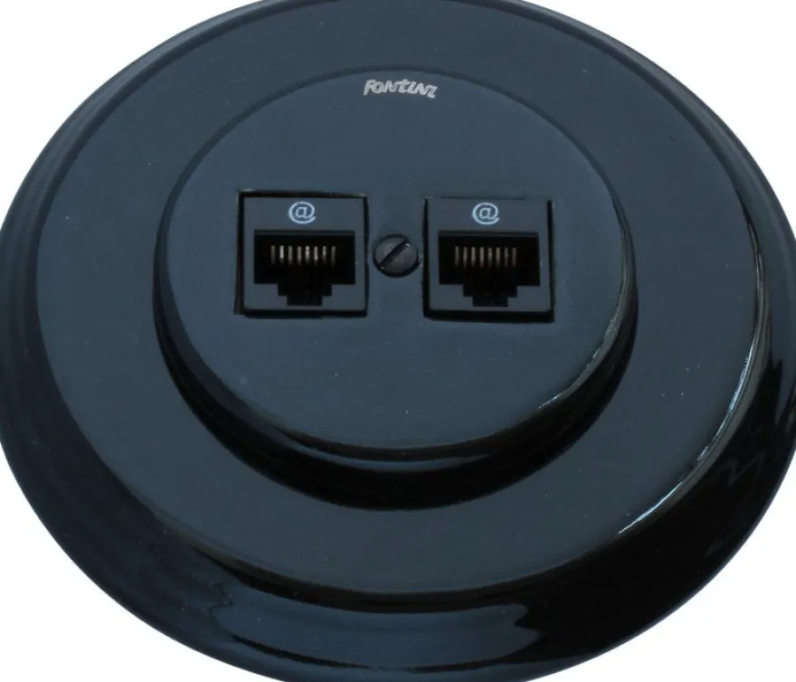 Datajack dubbelt RJ45 svart porslin - Fontini infällt