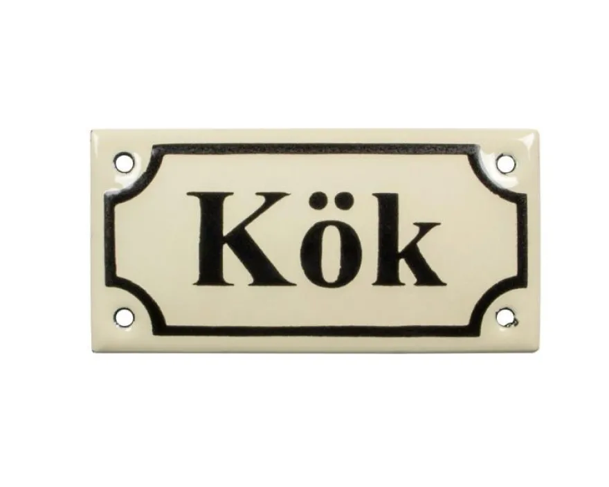 Emaljskylt - Kök vit/svart