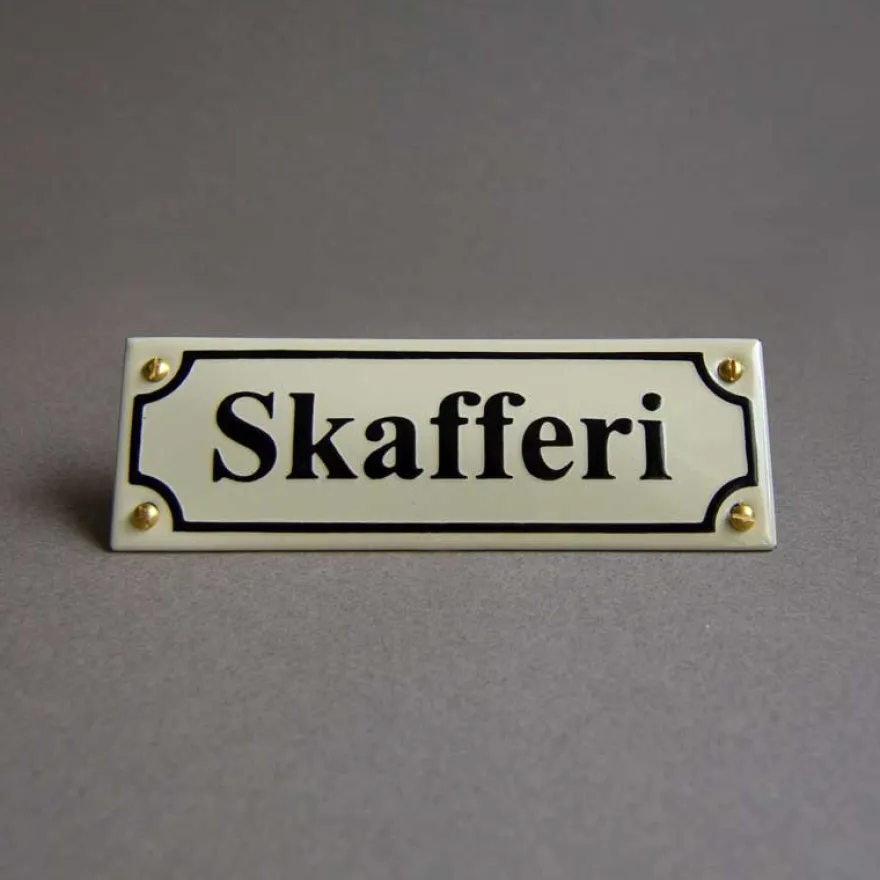 Emaljskylt - Skafferi vit/svart