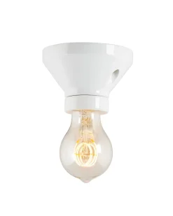 Fotlamphållare 100 mm rak - Vit porslin