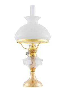 Fotogenlampa - Trossölykta mässing, vit vestaskärm
