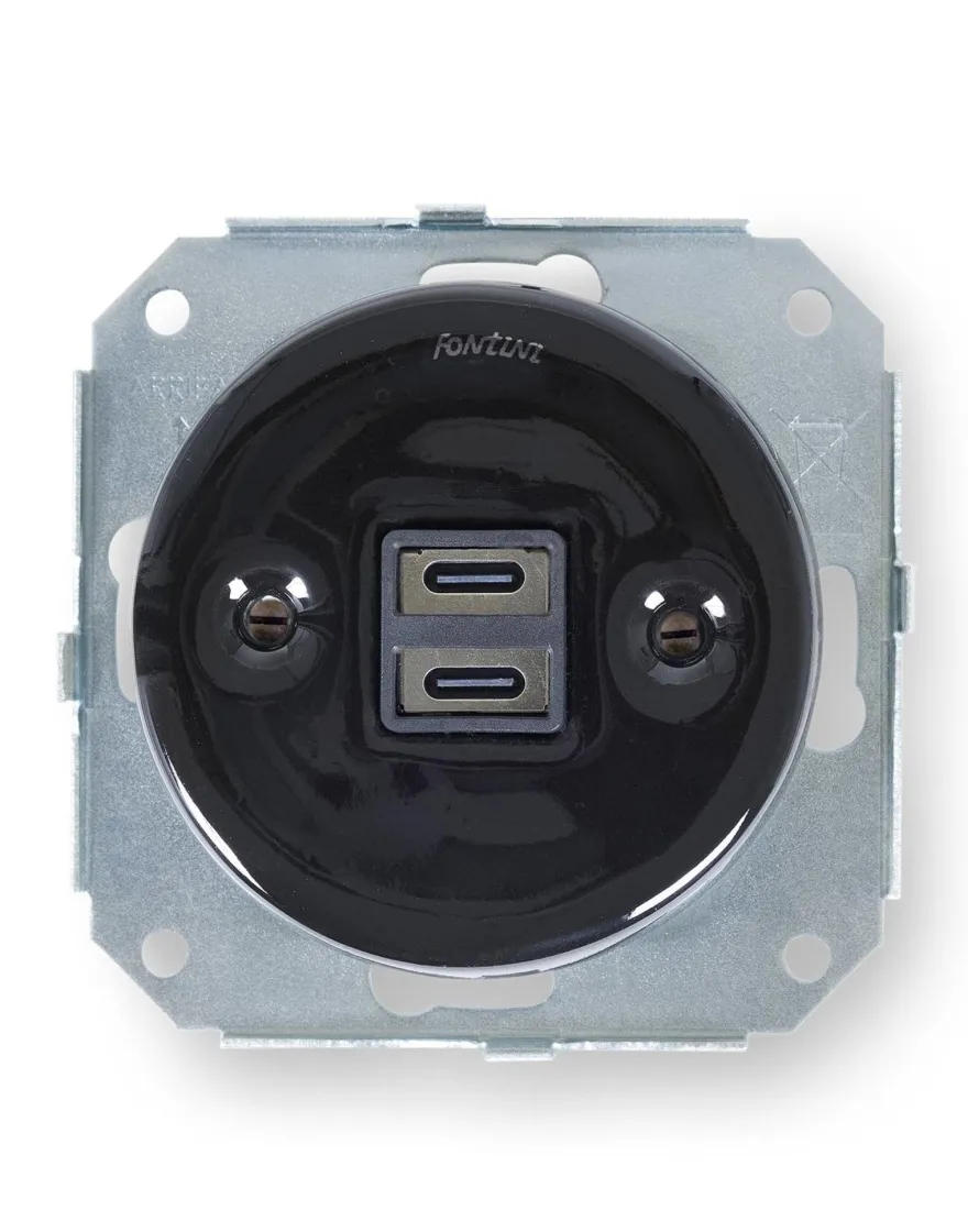 Insats USB-C uttag svart porslin - Fontini infällt