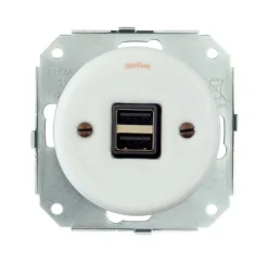 Insats USB-uttag dubbelt vitt porslin - Fontini infällt