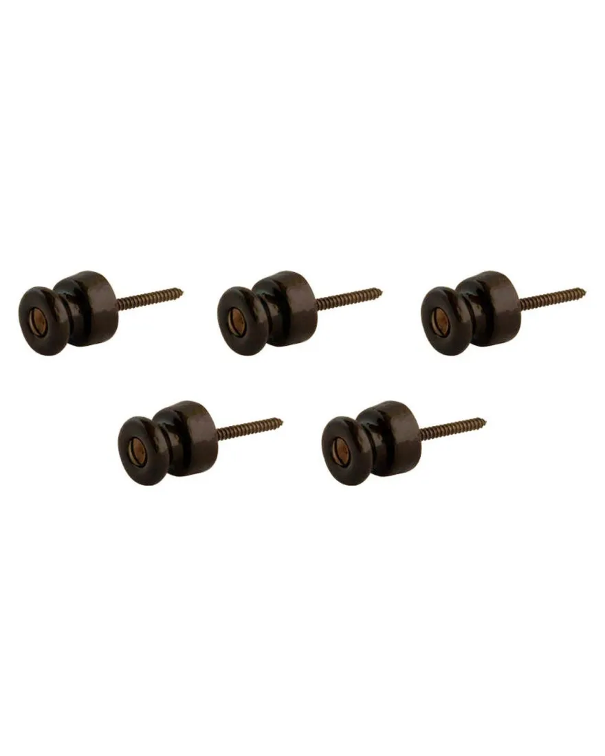 Isolatorknopp - Brun porslin/mässing 5-pack (utan mässingsskruv)