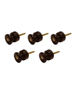 Isolatorknopp - Brun porslin/mässing 5-pack