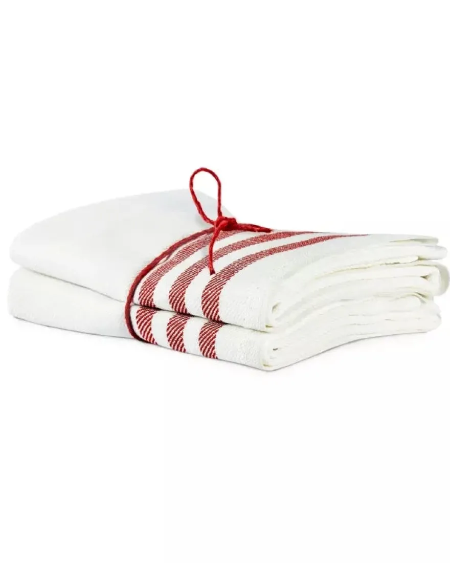 Kökshandduk 2-pack - Lin 50x70 cm, rand benvit/röd