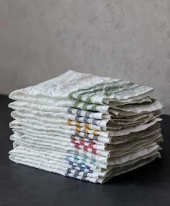 Kökshandduk 2-pack - Lin 50x70 cm, rand benvit/grön