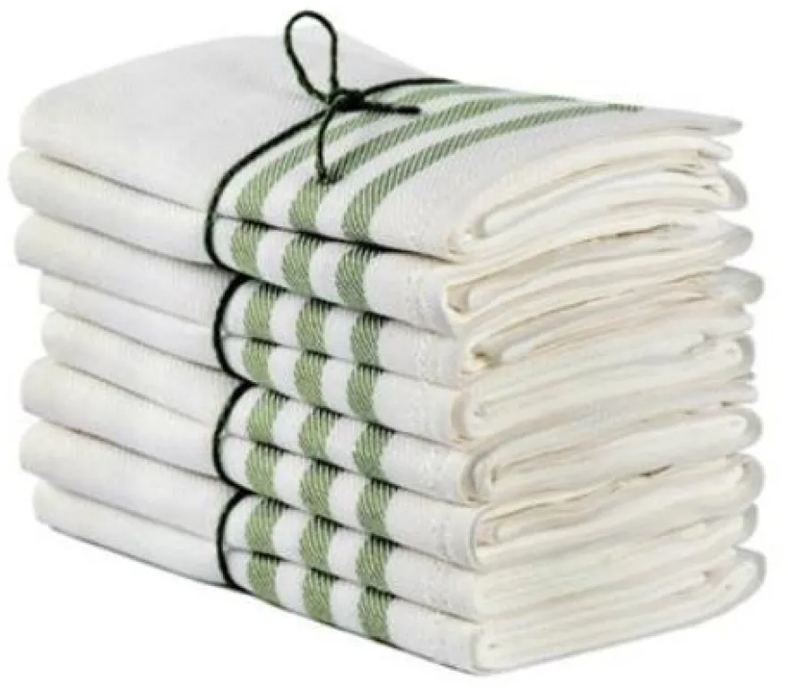 Kökshandduk 2-pack - Lin 50x70 cm, rand benvit/grön