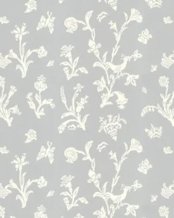 Lim & Handtryck Tapet - Fågelblå blå/vit