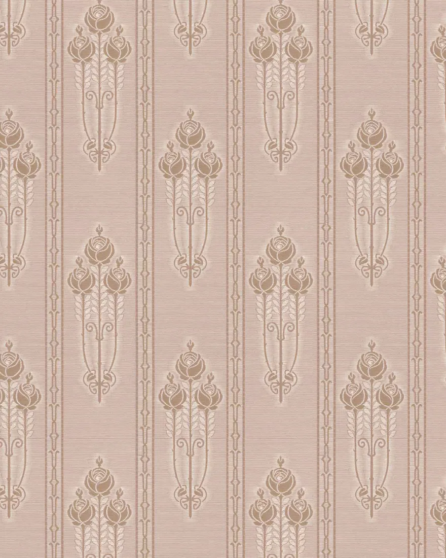 Lim & Handtryck Tapet - Jugendros beige/guld