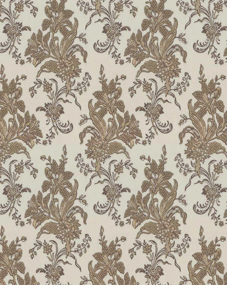 Lim & Handtryck Tapet - Liljor beige/guld