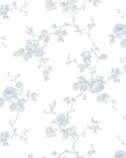 Lim & Handtryck Tapet - Rosen vit/blå