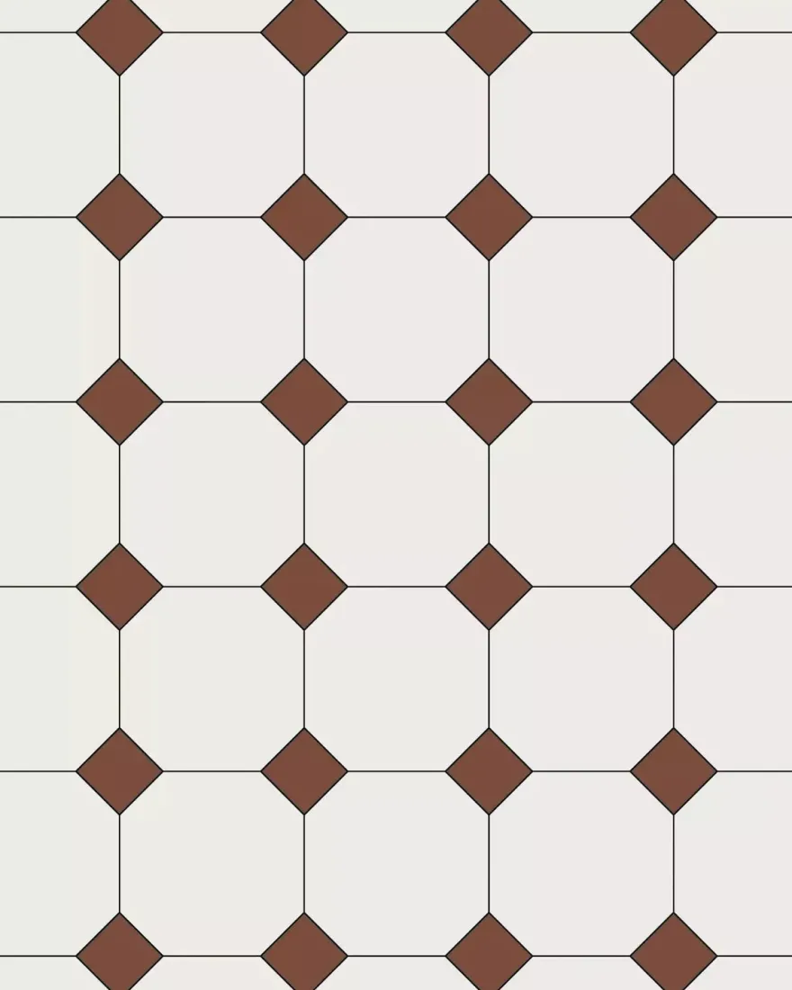 Oktagonklinker - 15 x 15 cm vit/röd