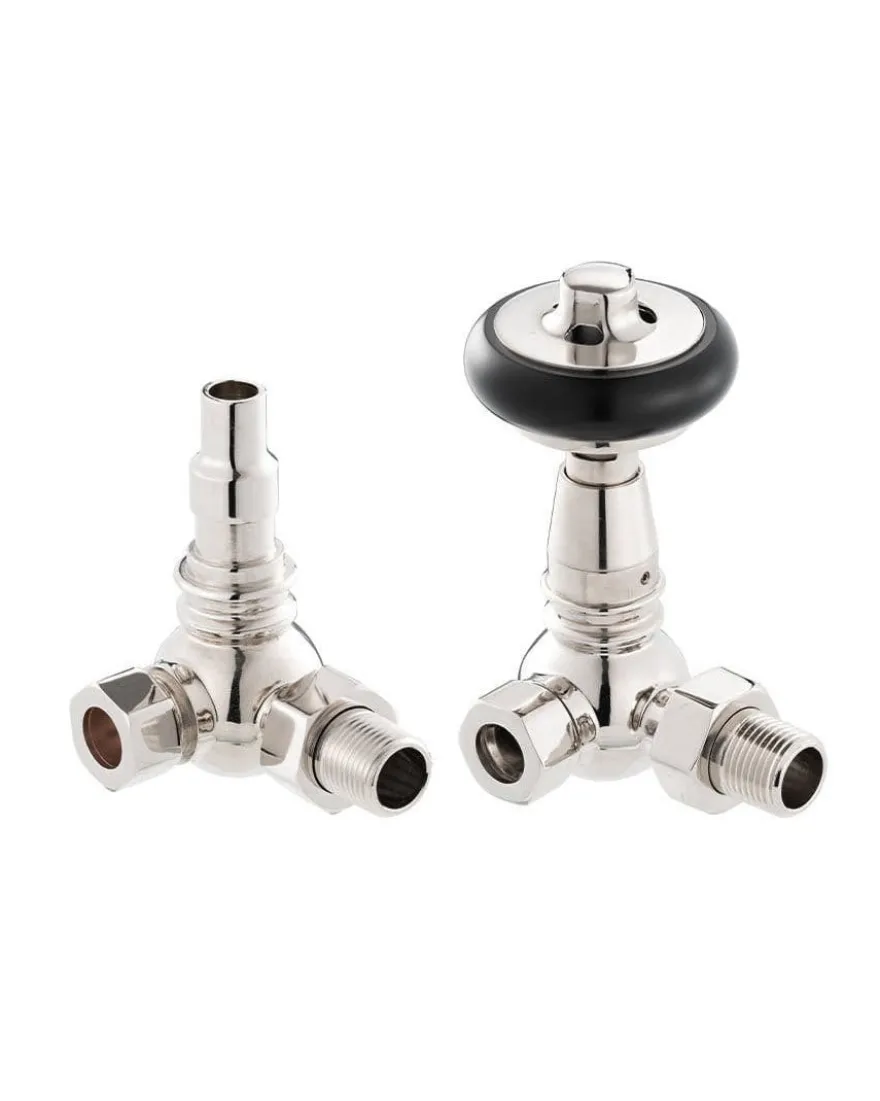 Radiatorventil termostat - York (vinklad) nickel/trä