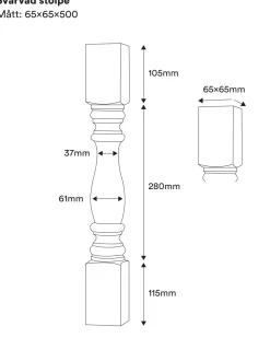 Svarvad stolpe - Furu 500 x 65 mm
