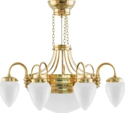 Takkrona - Nioarmad ringkrona mässing, med opalvitt glas