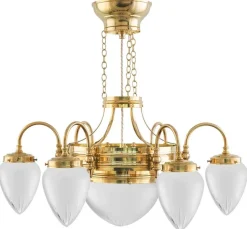 Takkrona - Sexarmad ringkrona mässing, slipat mattglas