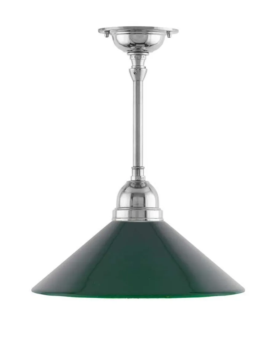 Taklampa - Byströmpendel 60 nickel, grön skomakarskärm