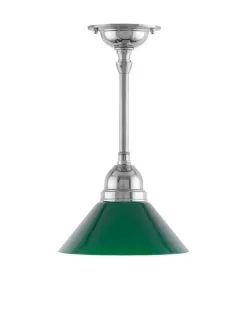 Taklampa - Byströmpendel 60 nickel, liten grön skomakarskärm