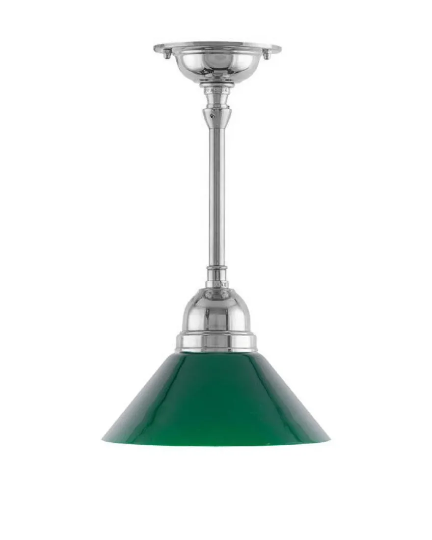 Taklampa - Byströmpendel 60 nickel, liten grön skomakarskärm