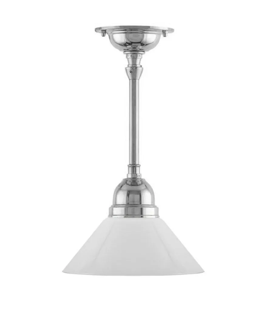 Taklampa - Byströmpendel 60 nickel, liten vit skomakarskärm