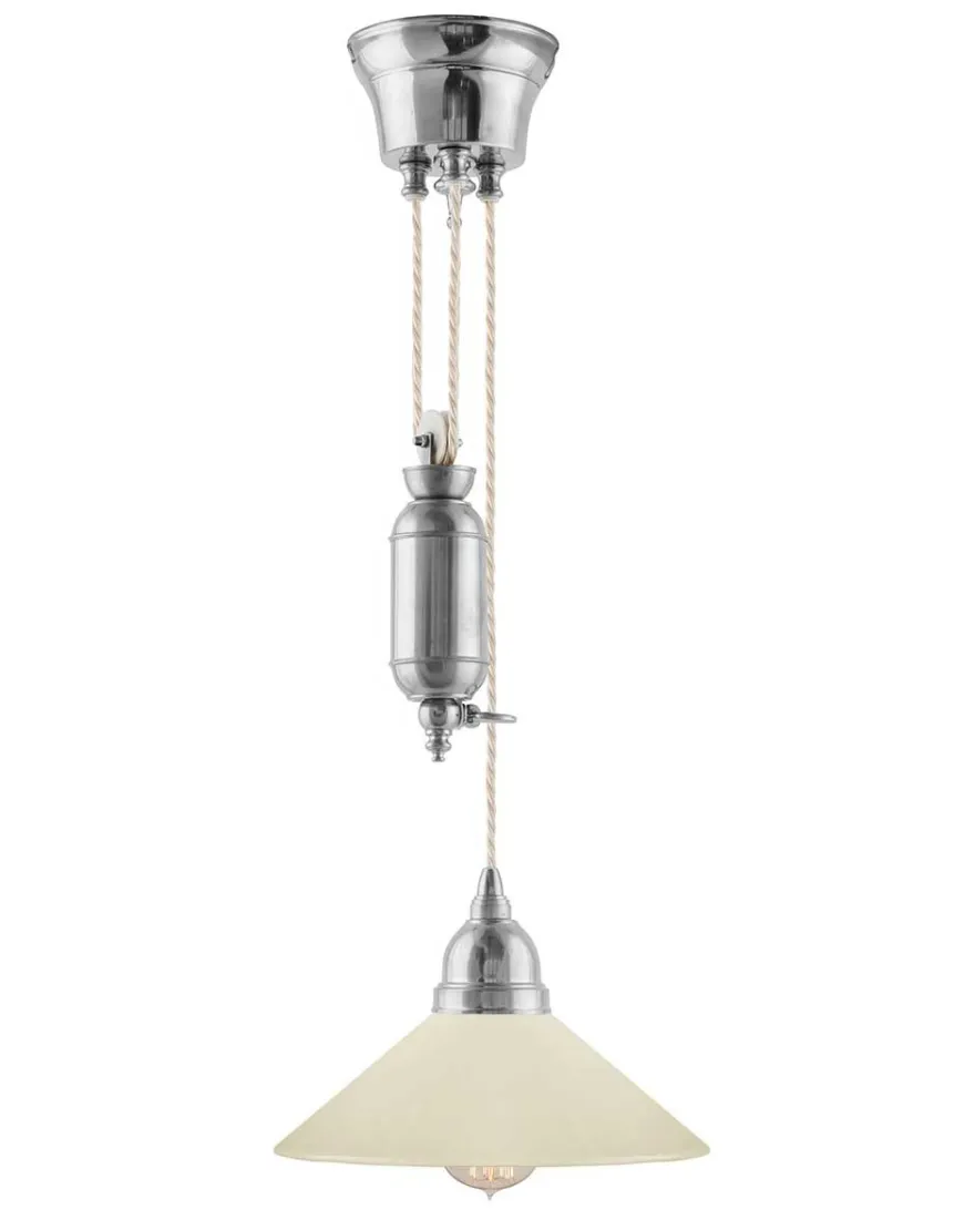 Taklampa - Skomakarhiss nickel med benvit skärm 25 cm
