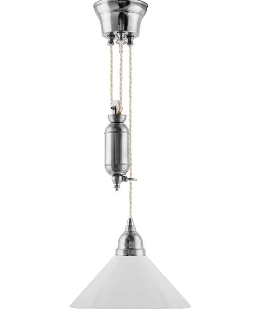 Taklampa - Skomakarhiss nickel, hög vit skärm 25 cm