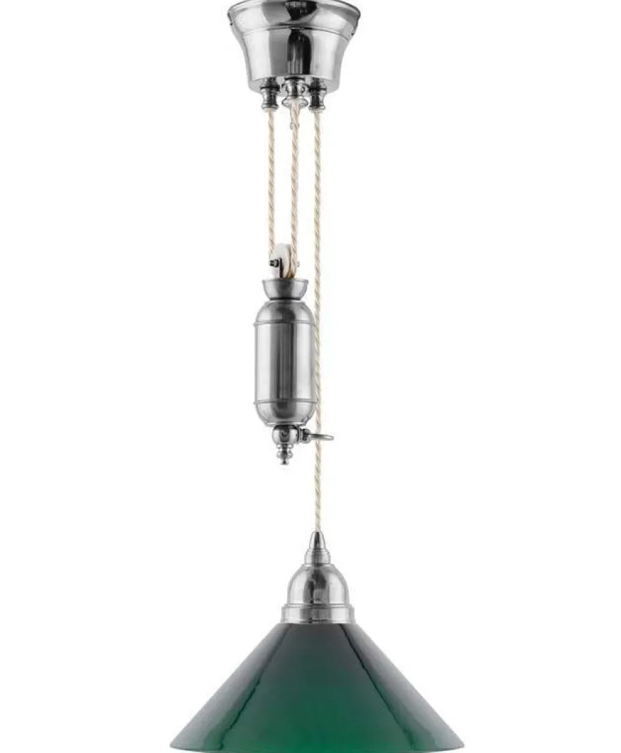 Taklampa - Skomakarhiss nickel, hög grön skärm 25 cm