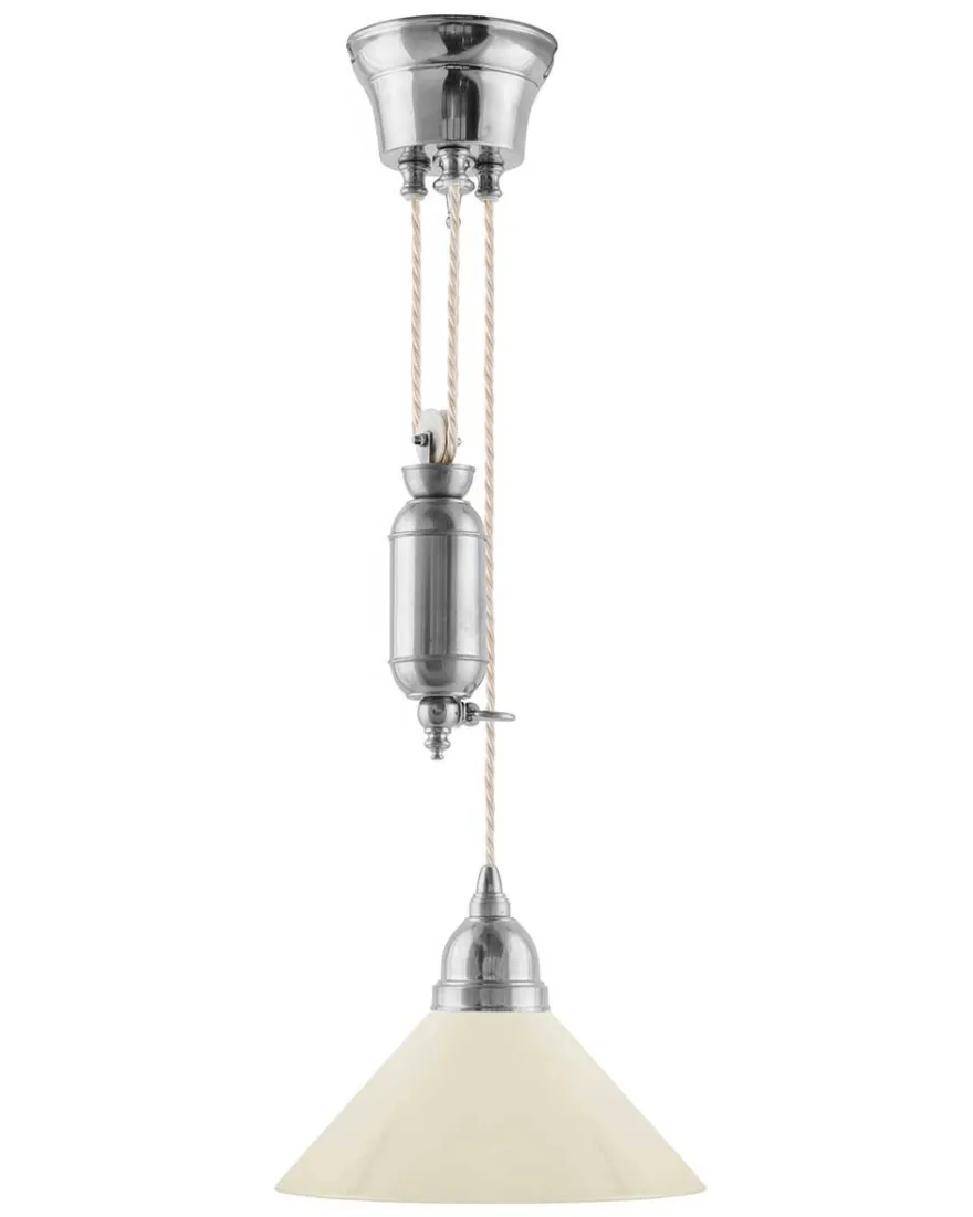 Taklampa - Skomakarhiss nickel med hög benvit skärm 25 cm