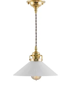 Taklampa - Skomakarsladd mässing, vit skärm 25 cm