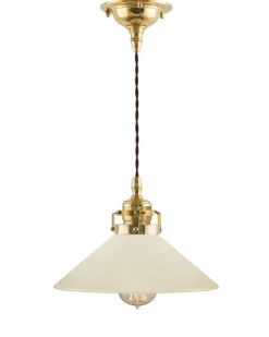 Taklampa - Skomakarsladd mässing med benvit skärm 25 cm