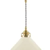 Taklampa - Skomakarsladd mässing, hög benvit skärm 25 cm