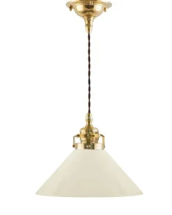 Taklampa - Skomakarsladd mässing, hög benvit skärm 25 cm