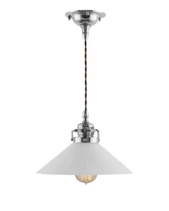 Taklampa - Skomakarsladd nickel, vit skärm 25 cm