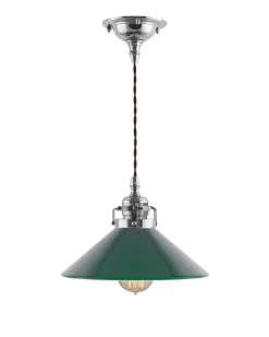 Taklampa - Skomakarsladd nickel med grön skärm 25 cm