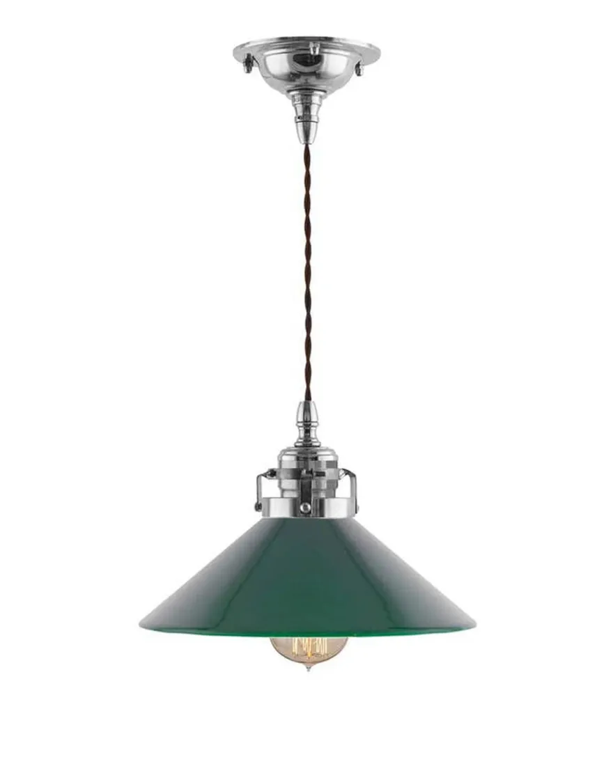 Taklampa - Skomakarsladd nickel med grön skärm 25 cm