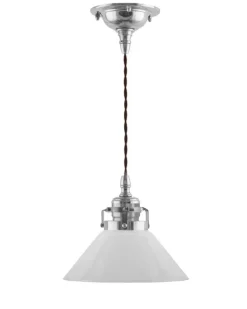 Taklampa - Skomakarsladd nickel, liten vit skärm 15 cm