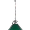 Taklampa - Skomakarsladd nickel, liten grön skärm 15 cm
