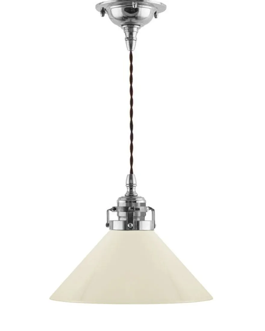 Taklampa - Skomakarsladd nickel med hög benvit skärm 25 cm