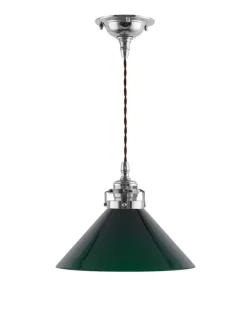 Taklampa - Skomakarsladd nickel, hög grön skärm 25 cm