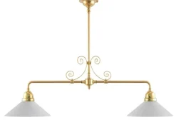 Taklampa - Spelbordslampa med ornament mässing, vita skärmar