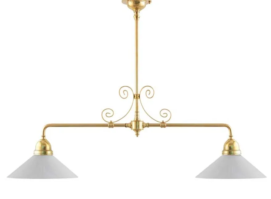 Taklampa - Spelbordslampa med ornament mässing, vita skärmar